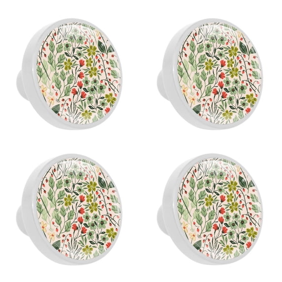 4 Pcs Summer Plants Knobs for Kitchen Cabinet Cupboard Dresser Bookcase Drawer Pulls Handles Round Home Decor