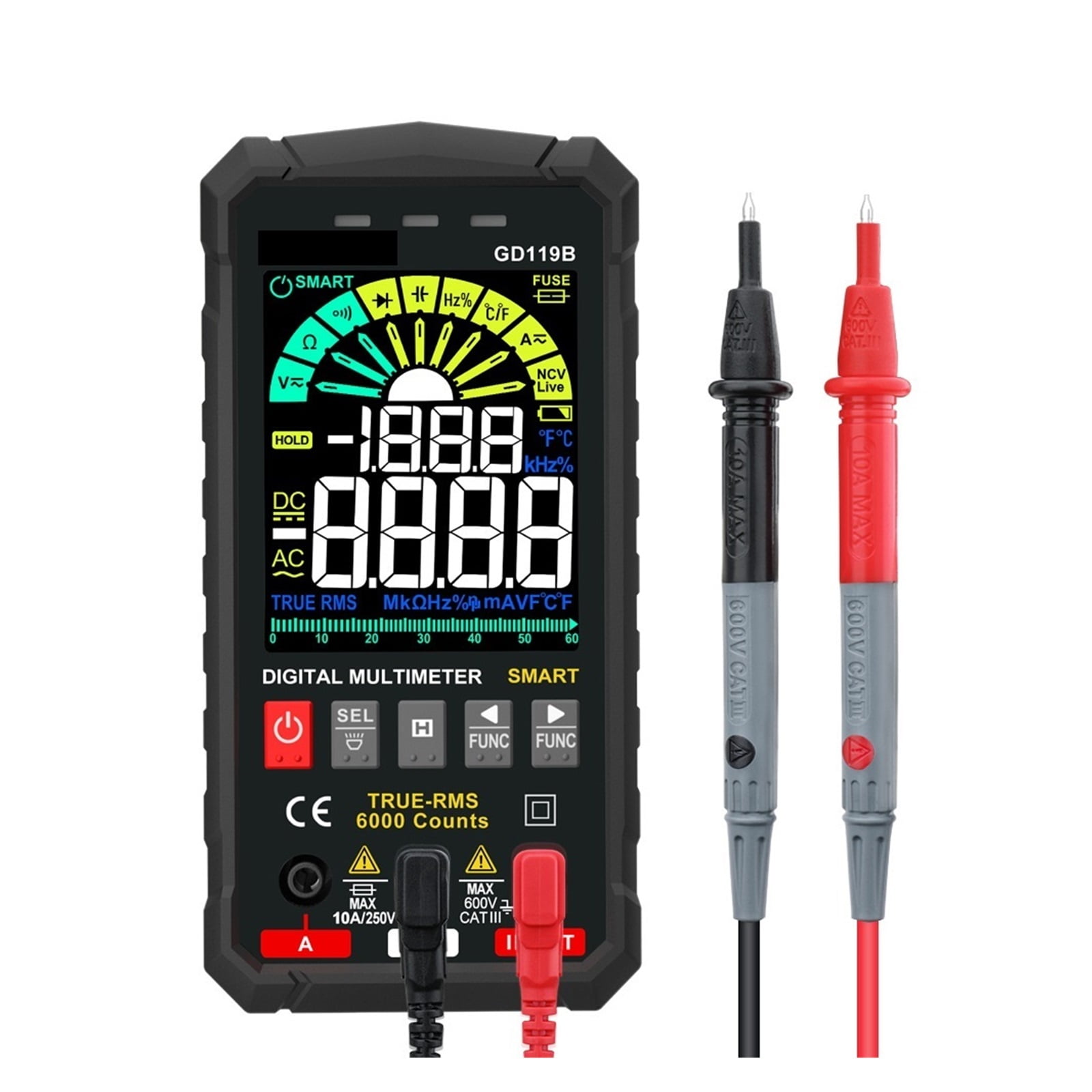 GD119B Smart Digital Multimeter,  6000 Counts, Voltage Tester, Volt Meter with NCV, DC/AC Voltage&Current, Resistance, Continuity, Diode, Capacitance, Hz%, Temperature, Live Wire - Green