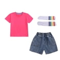 thumbnail image 2 of LJEFF Girls Paperbag Waist Denim Shorts, High Waist Pocketed Cuffed Hem Buttons Shorts for Kids Hot Pink Size 3 T, 2 of 9