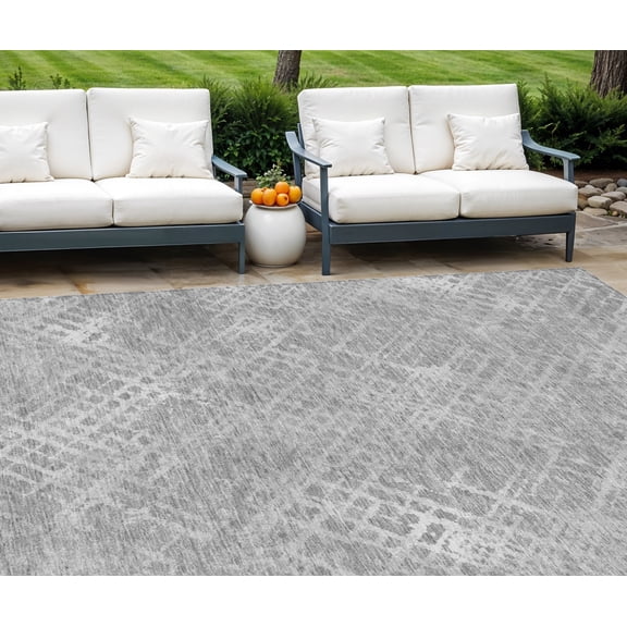 HomeRoots 588313 8 x 10 ft. Geometric Washable Indoor & Outdoor Rectangle Area Rug, Gray & Silver