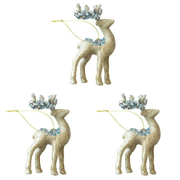 3-Piece Champagne Christmas Ornaments Christmas Tree Decorations Glitter Deer Ornaments Champagne