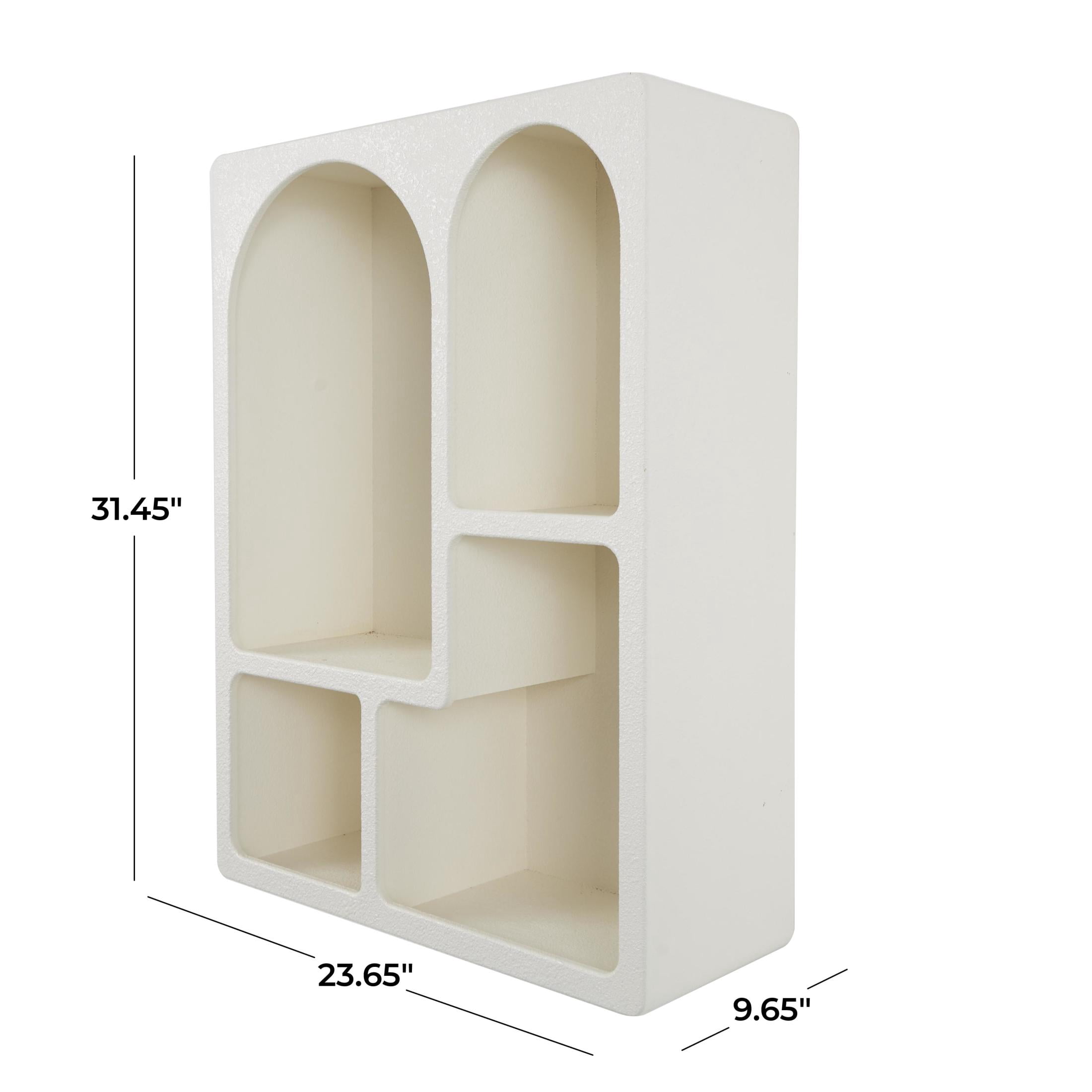 DecMode 24" x 10" 4-Tier Cream Geometric Wall Shelf with Arched Block Shapes
