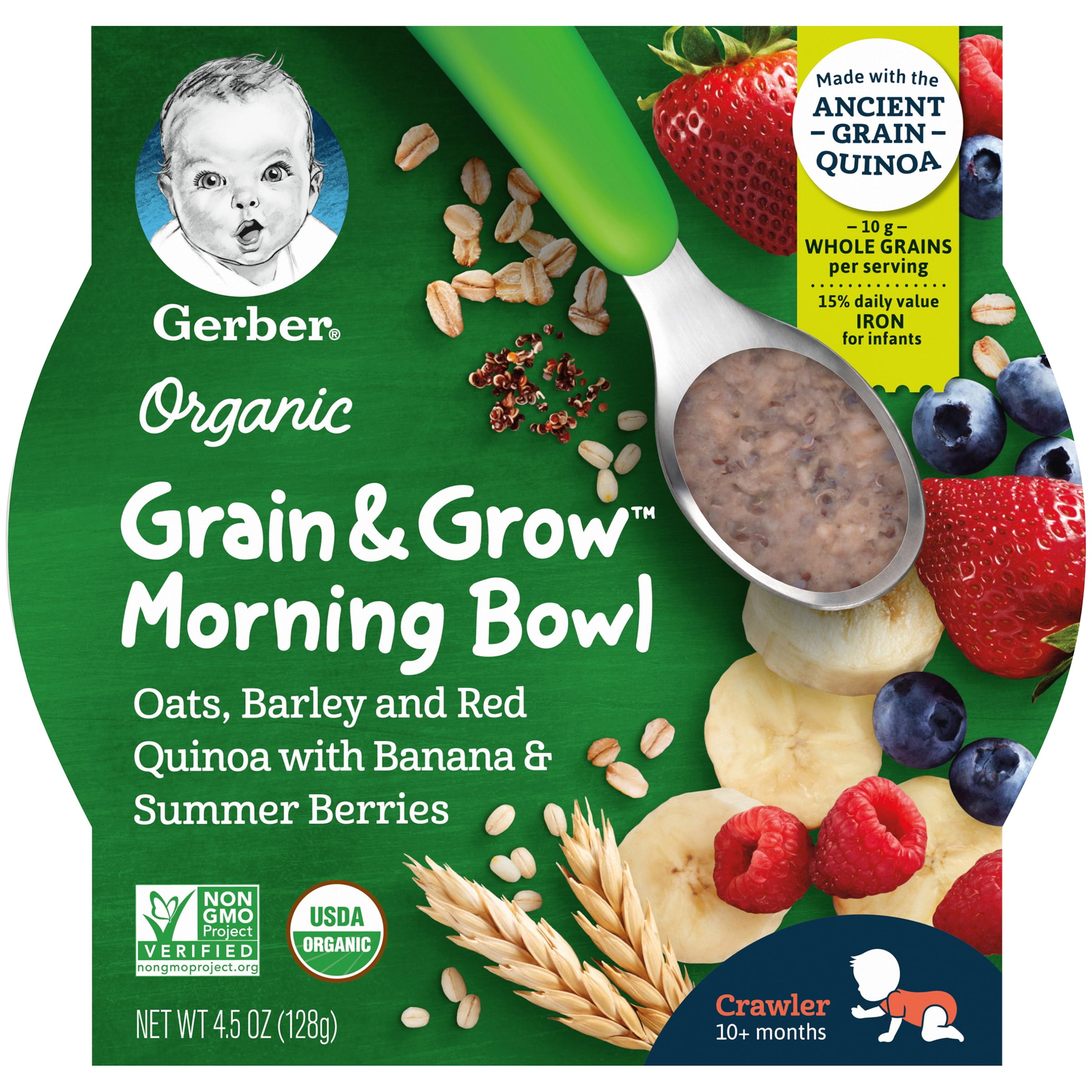 Gerber 3rd Foods Organic Grain & Grow Morning Bowl Baby Meal, Banana Mixed Berry, 4.5 oz Tray