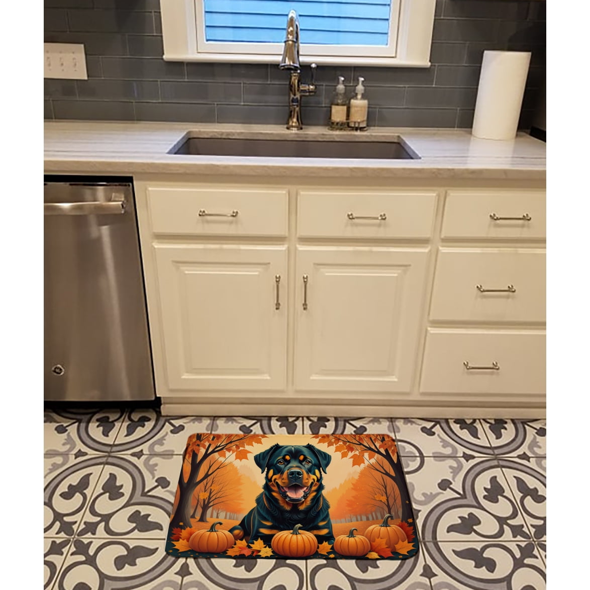 Carolines Treasures DAC1067RUG 19 x 27 in. Unisex Rottweiler Fall Memory Foam Kitchen Mat