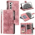 thumbnail image 1 of SaniMore for Samsung Galaxy A34 5G 6.6" Case, Luxury PU Leather Skin with Emboss Totem Detachable Crossbody Strap + Zipper Cash Pokcet Card Holder Flip Kickstand Wallet Cover, Pink, 1 of 9