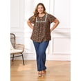 thumbnail image 2 of DARING DIVA Women's Plus Floral Tie Neck Blouse with Ruffle Sleeve 1X Black, 2 of 6