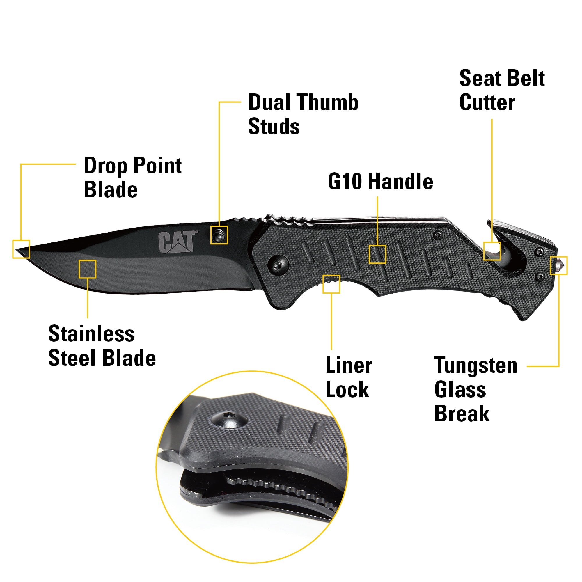 Cat 8" Drop Point Folding Knife 3-1/4" Stainless Steel Blade - 980012