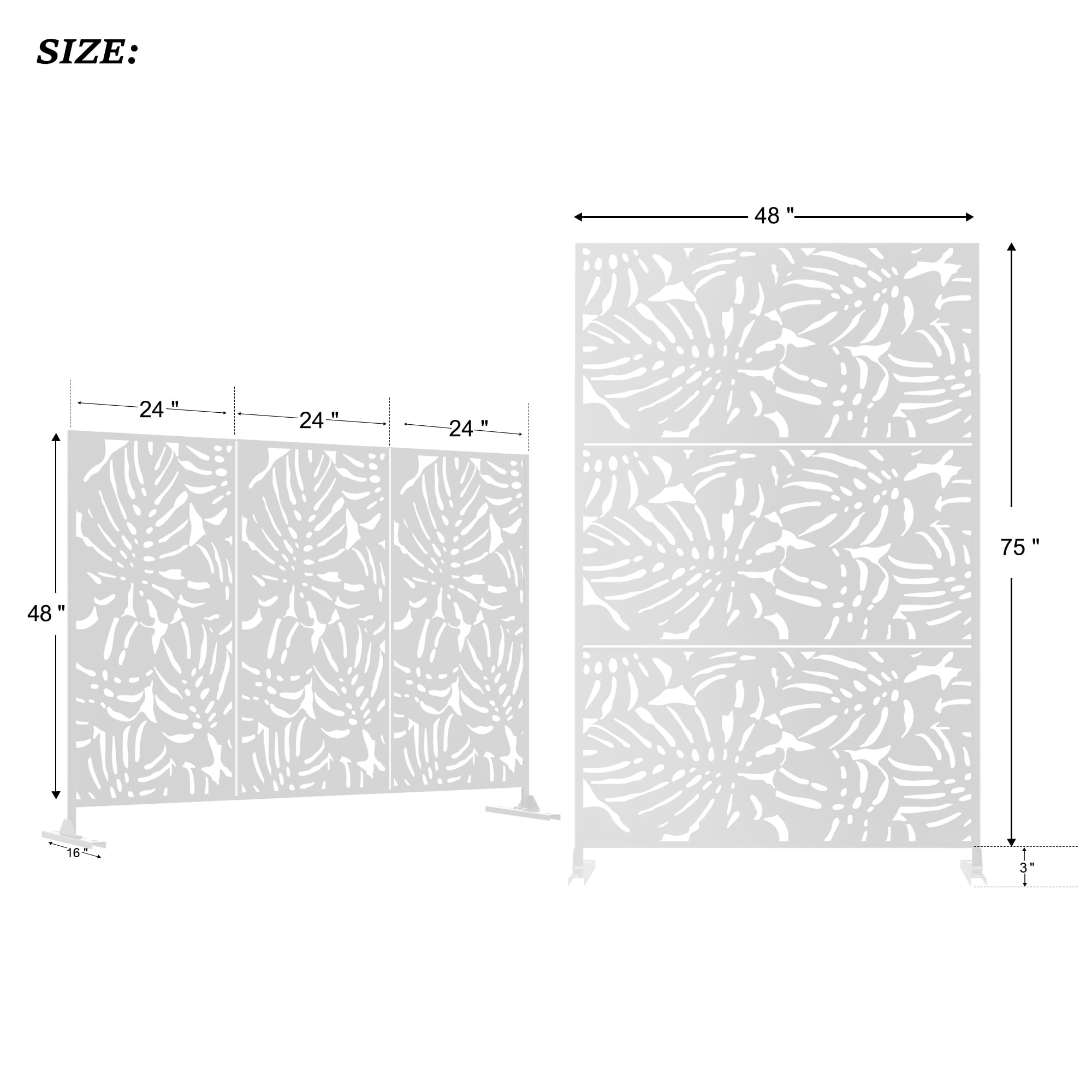MAYEERTY 72×47" Outdoor White Metal Privacy Panel Screen for Backyard & Garden, Monstera Pattern