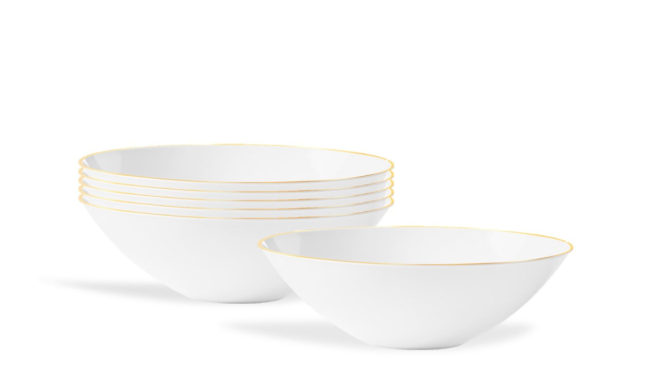 [20 Pack 16 oz] Plastic Soup Bowls Disposable Gold Rimmed Plastic