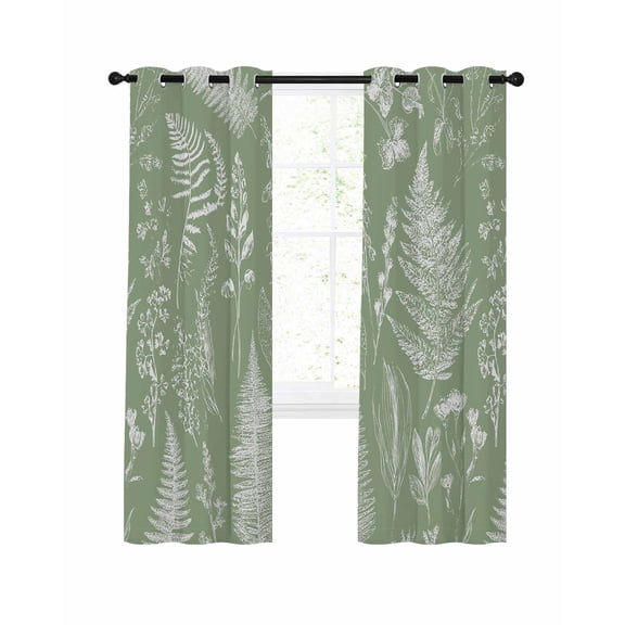 Sage Green Botanical Blackout Curtains, Light Blocking Print Window Curtains, Farmhouse Country Leaves Plant Thermal Insulated Window Drapes for Living Room Kitchen Cafe 2 Panels, 84"W x 63"L