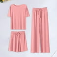 thumbnail image 2 of TYGHBN Summer New Ice Silk Pajamas Set Women's Short Sleeved Shorts Wide Leg Pants Solid Color Home Three Piece Set Can Be Worn Loosely Silk Pajama Shorts Silk Sleep Set Pajamas Women Soft Petite, 2 of 3