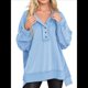 thumbnail image 1 of Sudadera para Mujer, Estilo Informal, de Larga, con Botones y Cuello Henley, Estilo Túnica, para Otoño. Azul XL, 1 of 7