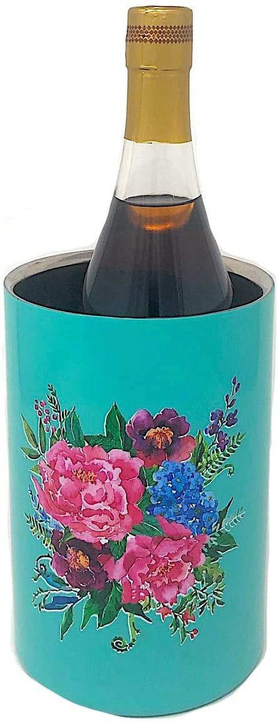 RAZ Utensil Crock Holder Wine Bucket Stainless Steel Decorative Colorful Floral Design By Paul Brent (Bucket)