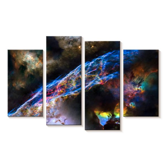 Elephant Stock Glowing Veil Nebula Wall Art - Horizontal Multi Panel Canvas - Living Room Wall Decor - Astronomy & Space Multi Panel - Black And Gray Decor - 24" x 14"