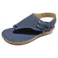 thumbnail image 4 of UTTOASFAY Summer Casual Hollow Split-Toe Women's Herringbone Wedge Sandals Blue 9(41), 4 of 7