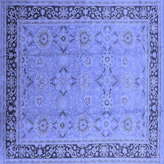 Ahgly Company Machine Washable Indoor Square Oriental Blue Industrial Area Rugs, 5' Square