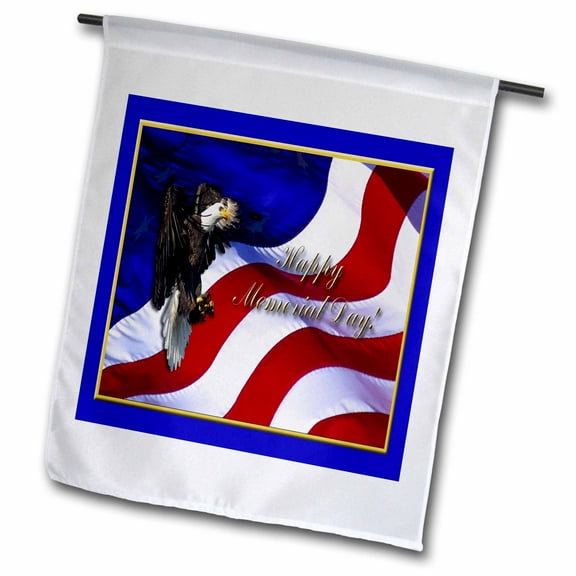3dRose, Memorial Day Bald Eagle with American Flag, 12 x 18 inch Garden Flag