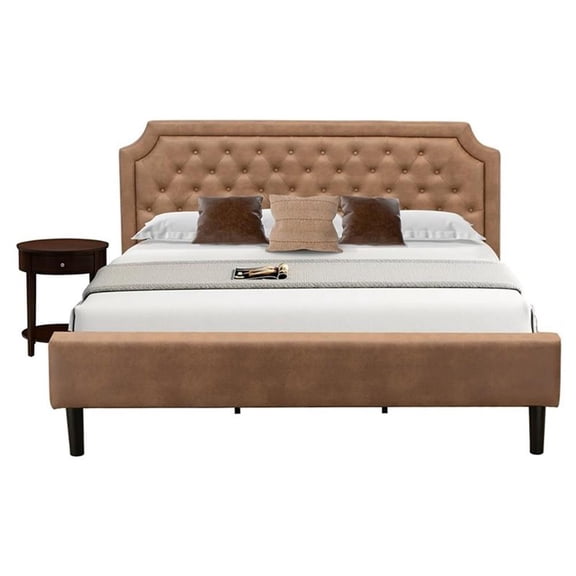 GB28K-1HI0M 2-Pc Wooden Set for Bedroom with King Bed and Antique Mahogany Bedroom Nightstand - Brown Faux Leather and Black Legs