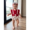 thumbnail image 4 of Loicainy Infant Baby Girl Fake-two Romper 3 6 9 12 18 Month Cherry Print Flying Sleeve Round Neck Romper and Bow Headband Clothes, 4 of 9