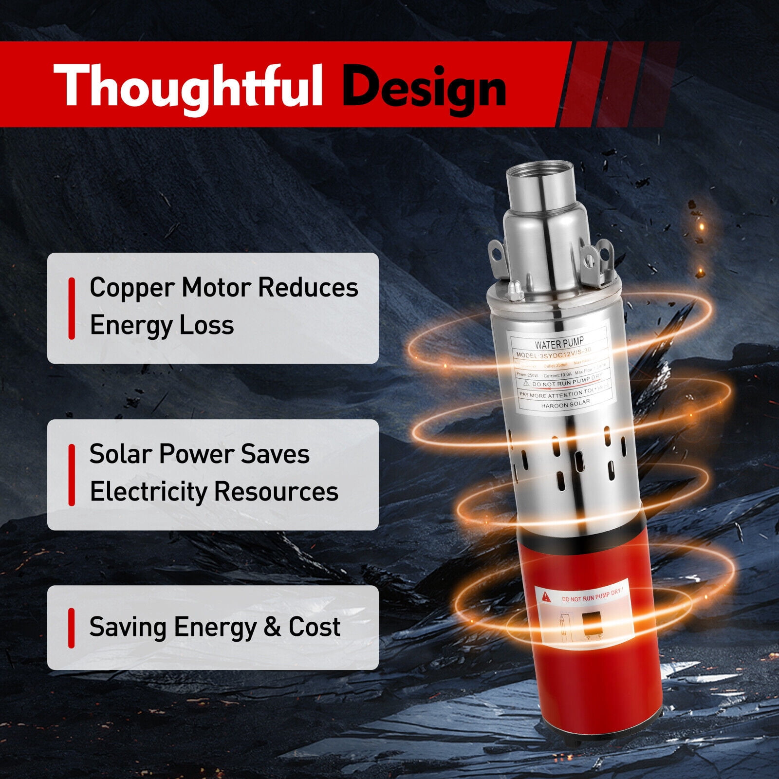 12V Submersible Pump Deep Well Water DC Pump Stainless Steel 1500L/H 250W