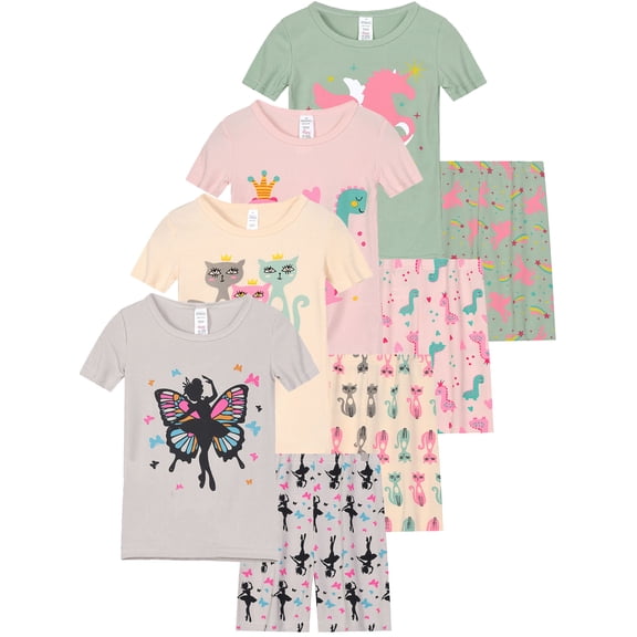 QEFJNO 3-9Y Toddler Girls 2-Piece Viscose Pajamas Set Rib Knit Tee and Shorts Kids Sleepwear Butterfly Summer Pjs Set