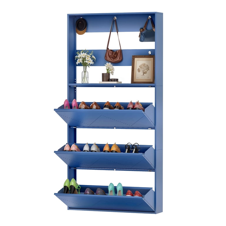 Uforic Metal Shoe Cabinet with 3 Flip Drawers, Wall Mount Shoe