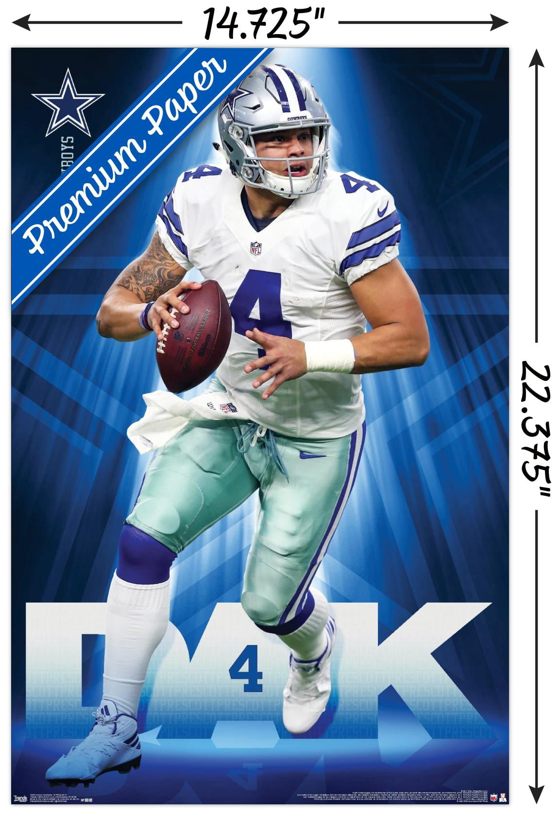 NFL Dallas Cowboys - Dak Prescott 17 Wall Poster, 14.725" x 22.375"