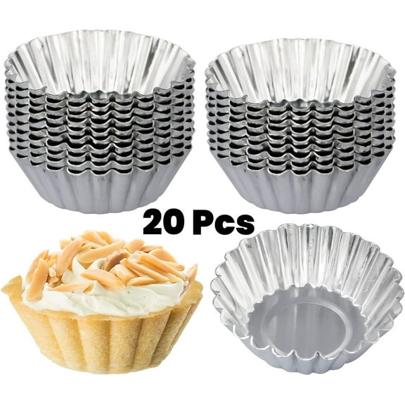 LQQBOX 20Pcs Egg Tart Molds, Mini Tart Pan Aluminium Pie Tins Cupcake Pudding Muffin Baking Cups