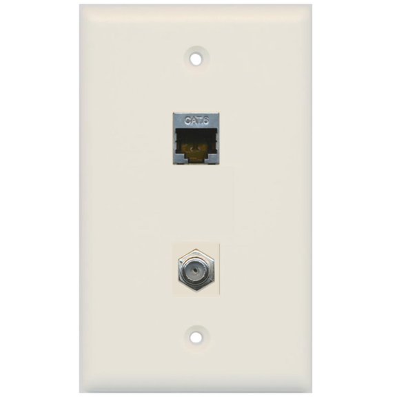 RiteAV 1 Gang Wall Plate (Light Almond) 2 Port - Cat6 (Shielded) Coax (Light Almond)