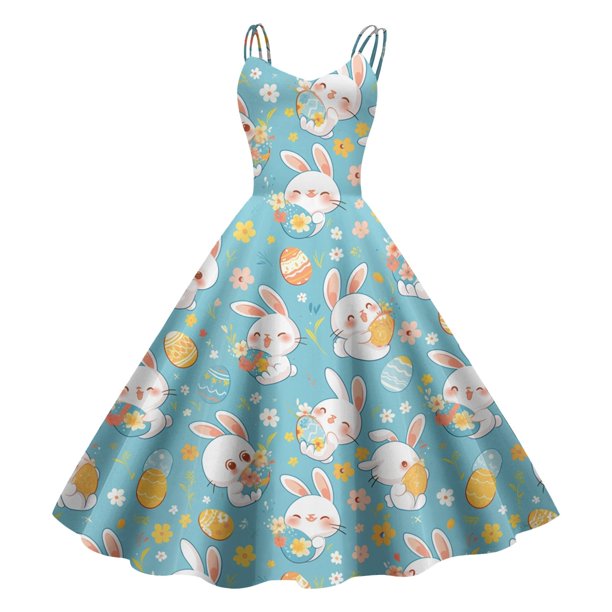 Vestido Con Estampado de Pascua Retro Para Mujer, Estilo Sexy, Corte A, Con Cremallera Lateral, Para Fiesta y Uso Informal.