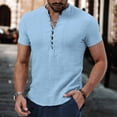 thumbnail image 2 of dazeni Mens Summer Linen T Shirts Lightweight Slim Fit Button Down Henley Shirts Solid Casual short Sleeve Tops Lightweight Beach Vacation Outfits Sky Blue X-Large, 2 of 6