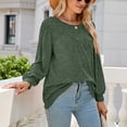 thumbnail image 6 of Women Solid Pullover Shirts Long Puff Sleeve Round Neck Casual Loose T-Shirt Pleated Tops Green,L, 6 of 6