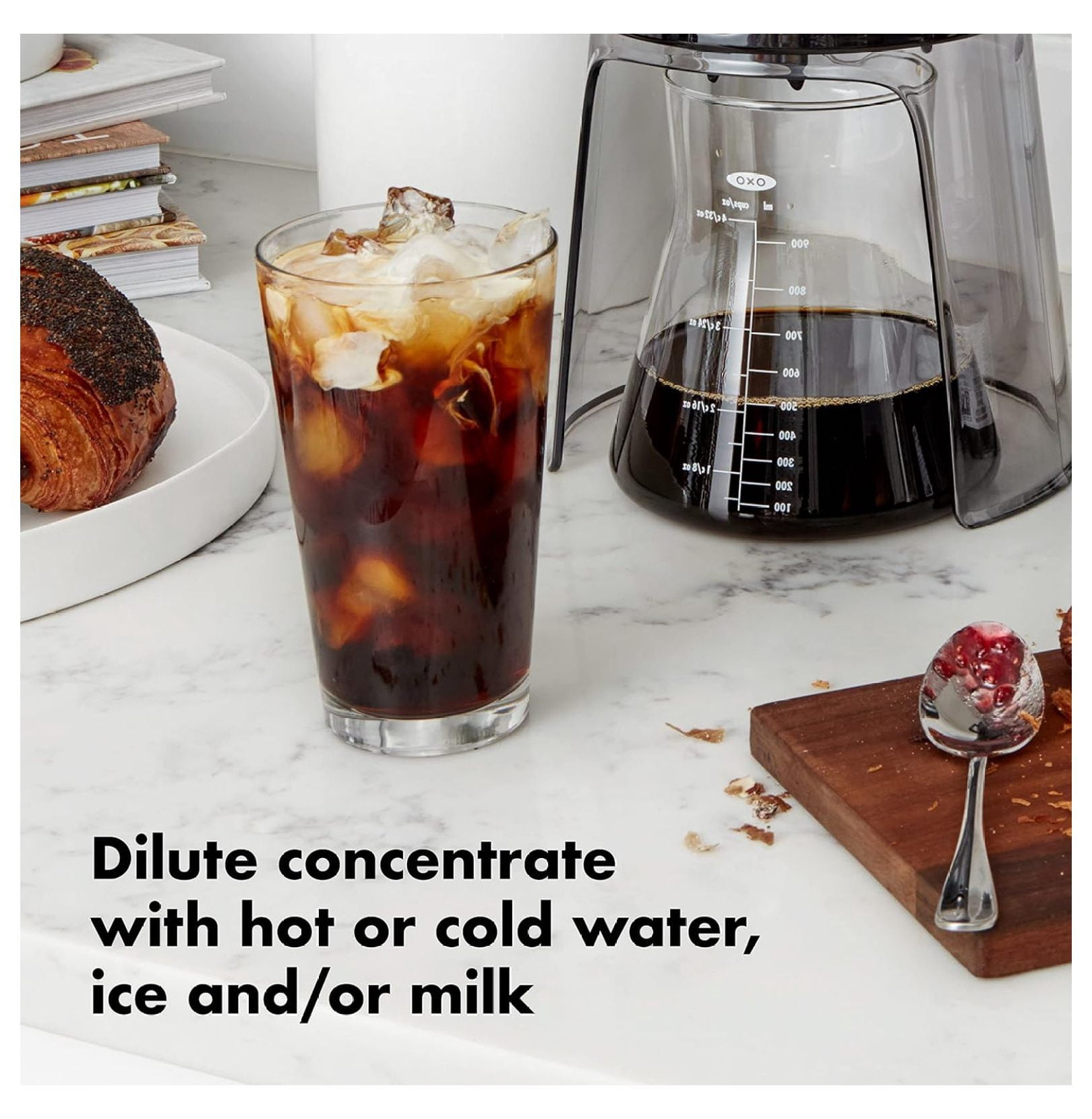 Cold Brew Coffee Maker 32oz - Iced Coffee Maker & Tea Infuser - Stainless Steel Filter - Easy Clean - Glass Carafe - Smooth Low-Acid Coffee Concentrate
