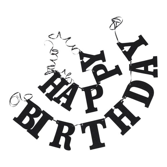 COMPUKAS Cartoon Happy Birthday Banner Black Paper 1 Set