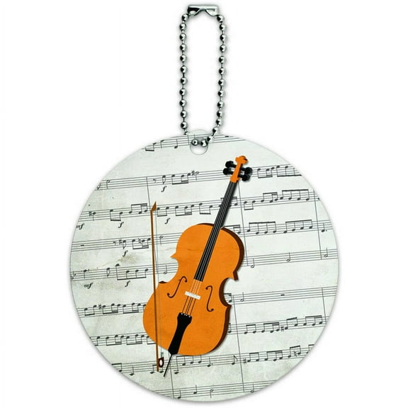 Cello Sheet Music Notes Treble Clef Round Luggage ID Tag Card for Suitcase or Carry-On