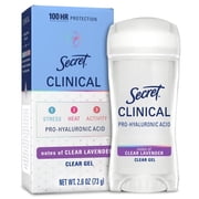 Secret Clinical Antiperspirant Deodorant for Women, 100HR Sweat & Odor Protection, Pro-Hyaluronic Acid, Clear Gel, Clean Lavender, 2.6oz