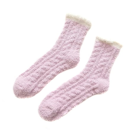 

Warm Lamb Wool Socks 2 Pairs Women Girl Warm Fleece Socks Middle Tube Floor Socks