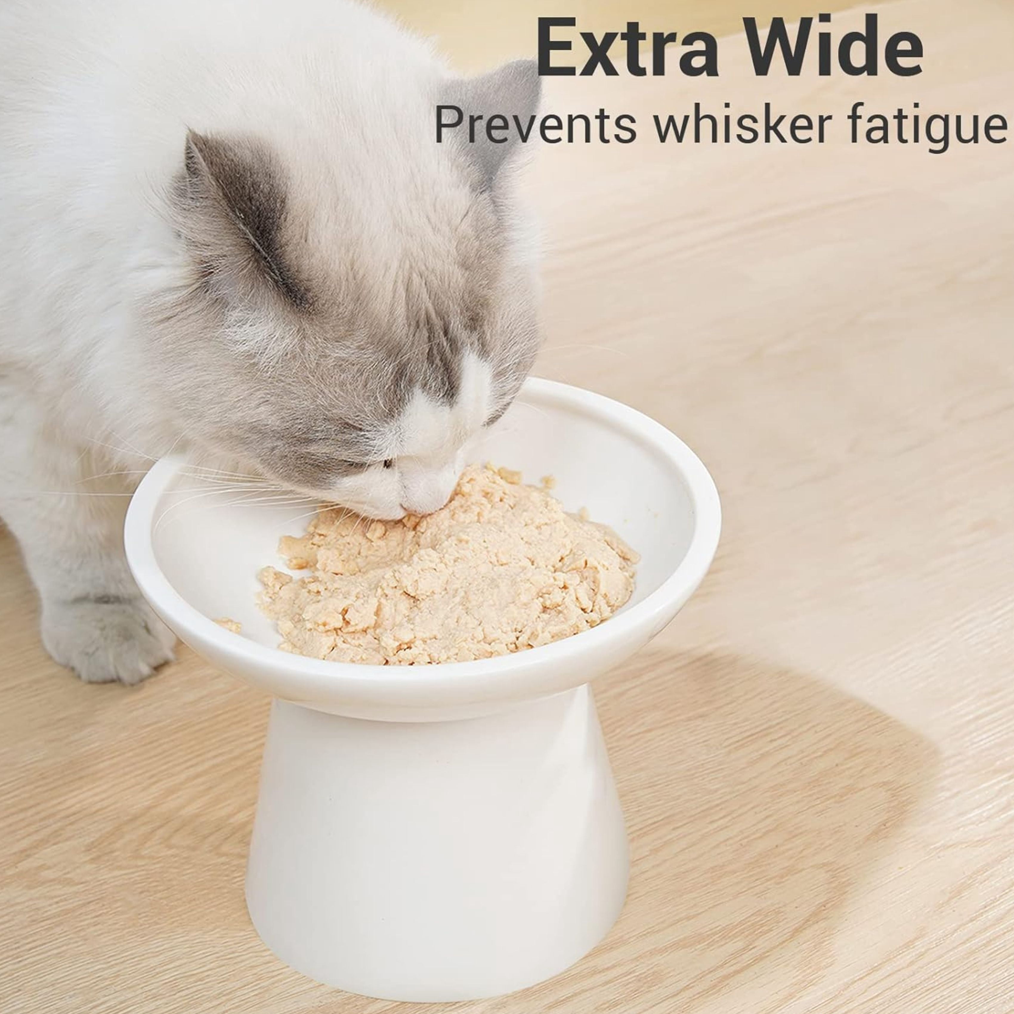 2-Pack Elevated Ceramic Cat Bowls, 10oz Raised Pet Food and Water Dishes, Whisker-Friendly Wide Shallow Design, Non-Slip Base, Microwave & Dishwasher Safe, For Cats and Small Dogs