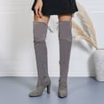 thumbnail image 3 of Mepaouo Women Suede Over The Knee Boots Chunky Heel Stretch Sexy Thigh High Long Boots(Grey,6.5), 3 of 9