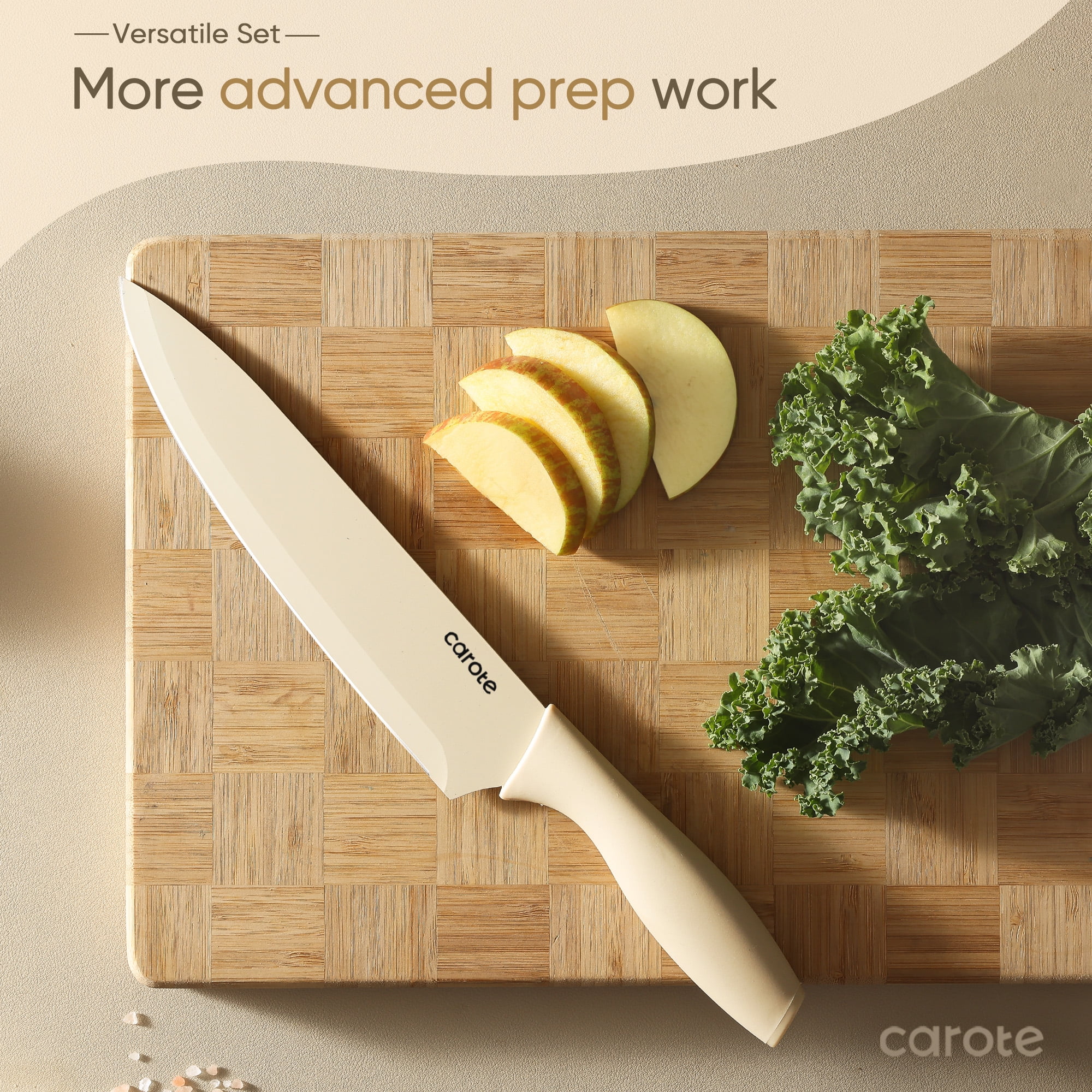 Carote 12 Pcs Kitchen Knife Set Stainless Steel Knife Set with Creamic Coating Taupe