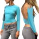 thumbnail image 2 of Top corto sin espalda de manga corta liso para mujer: camiseta sexy informal para la playa con cuello redondo y corte ajustado, 2 of 8