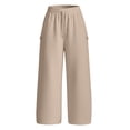 thumbnail image 5 of Womens Wide Leg Sweatpants, Mid Rise Elastic Drawstring Waist Loose Lounge Pants with Pockets, Active Fitness Sports Jogging Daily Wear | VerBelle,Beige L, 5 of 9