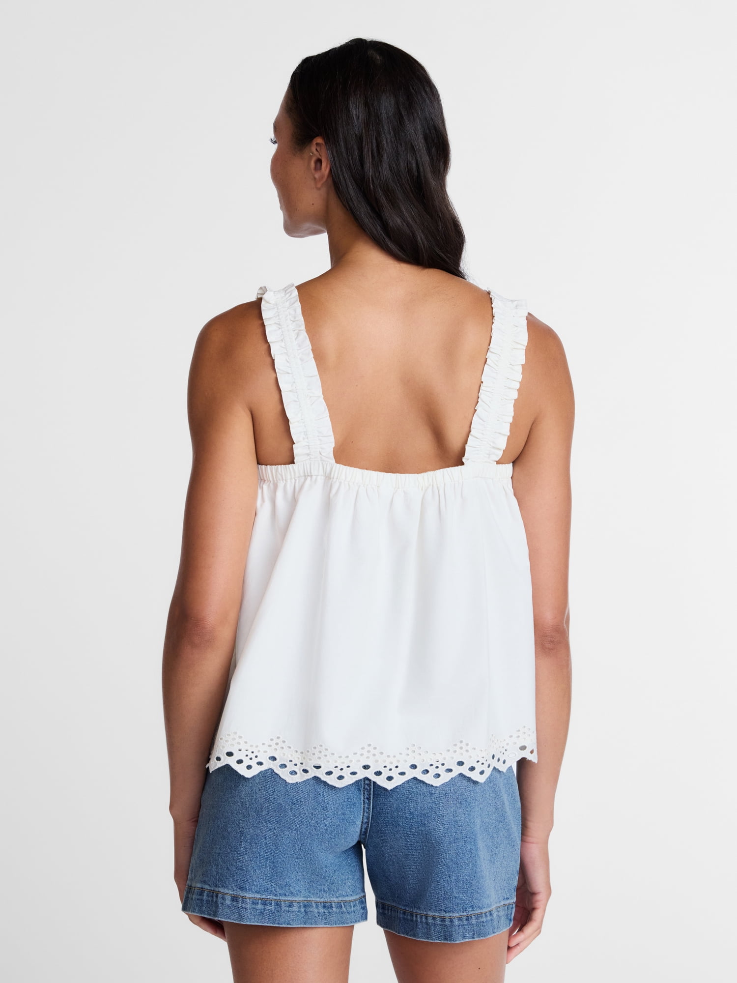 Time and Tru Women’s Eyelet Trim Cotton Tank Top, Sizes XS-XXXL