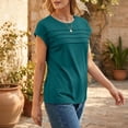 thumbnail image 3 of Short Sleeve Tops for Women Crewneck Pleated Front Casual Basic Tees Tops 2026 Summer Lightweight Solid Tees Dark Green M, 3 of 5