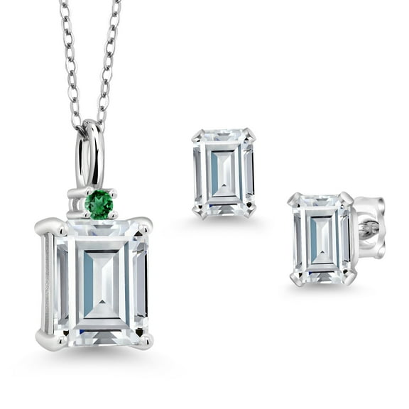 Gem Stone King 925 Sterling Silver Pendant and Earrings Jewelry Set with Moissanite (3.69 Cttw)