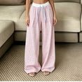 thumbnail image 6 of ClodeEU Women's Plaid High Waisted Wide Leg Pants ,Loose Fit Straight Floor Length Trousers for Summer Pink,Women's Plus L, 6 of 7