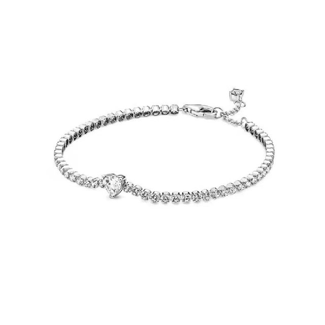 925 Nueva Pulsera De Tenis De Plata Minnie Oro Rosa Brillante Adorno De Corazón Ajustable