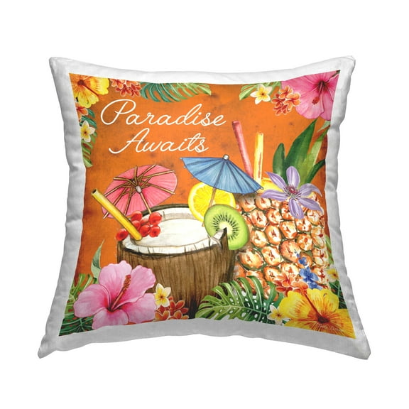 Stupell Industries Tropical Paradise Awaits Decorative Printed Throw Pillow, 18 x 18