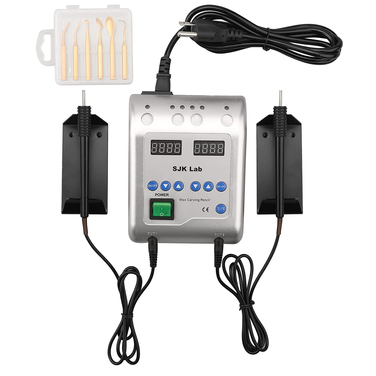 LVCHEN Electric Waxer - SJK Wax Carving Pencil for Model Sculpting with Double Pens & 6 Wax Tips Dental Lab Equipment Wax Tools