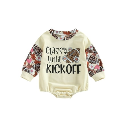 

jaweiwi Infant Baby Girls Romper Letter Flower Rugby Leopard Print Round Neck Long Sleeve Jumpsuits Autumn Winter Bodysuits Size 0 6 9 12 18 M